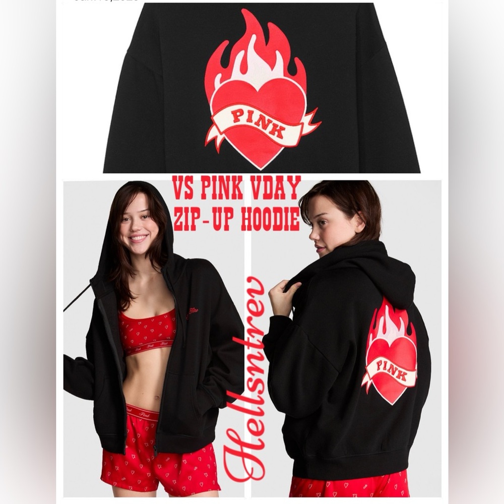 Victoria’s Secret PINK VDAY IVY Fleece Campus Full-Zip Hoodie (SMALL)